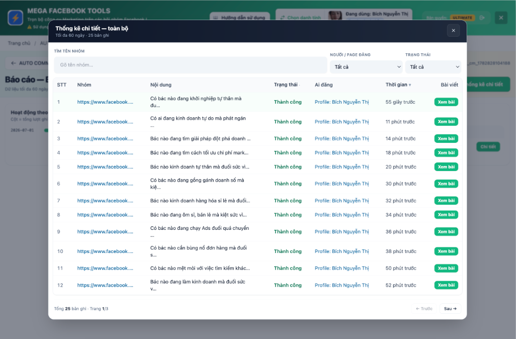 Kết quả Auto Comment Bot