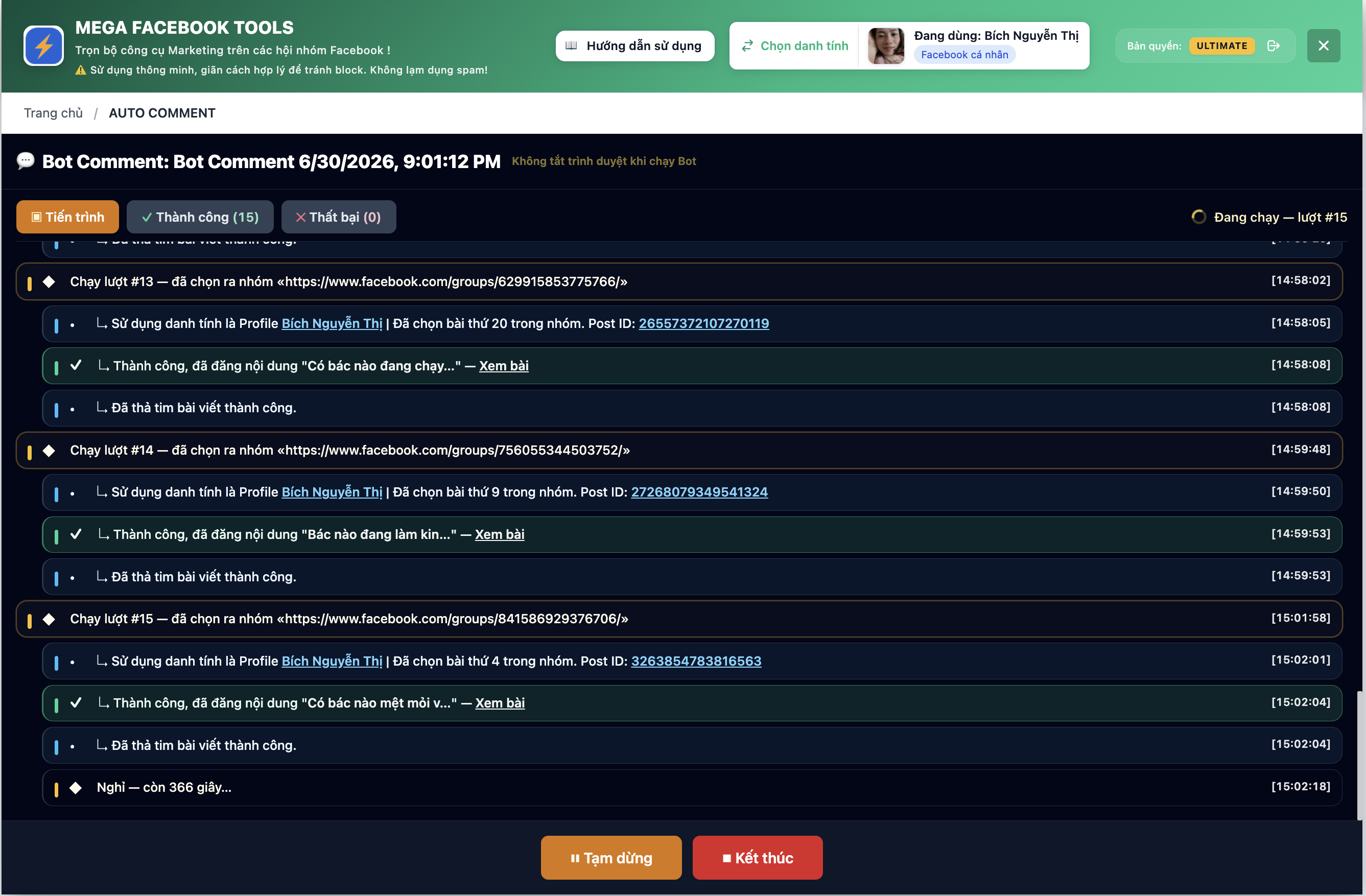 Giao diện Auto Comment Bot