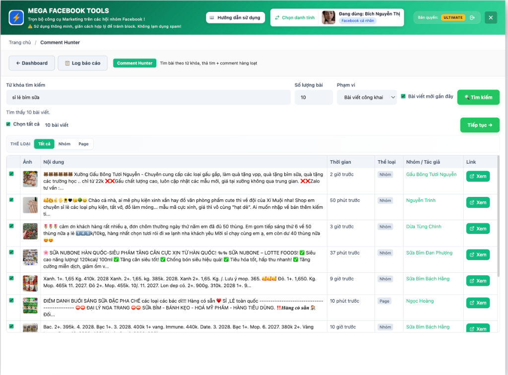 Tiến trình Comment Hunter